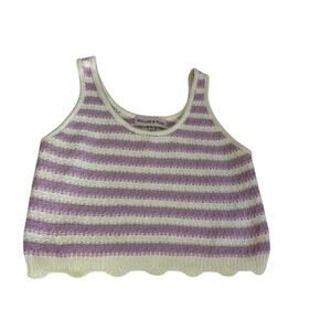 Willow & Wind M Cropped Knitted Tank Top Lavender Striped Boho Coquette 90s Y2K
